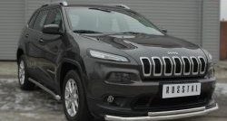 17 999 р. Защита переднего бампера (2 трубыØ63 и 42 мм, нержавейка) Russtal Jeep Cherokee KL дорестайлинг (2014-2017)  с доставкой в г. Санкт‑Петербург. Увеличить фотографию 2