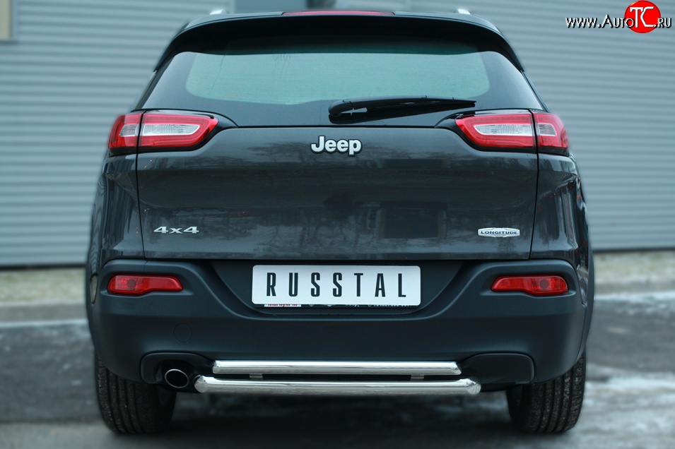 17 349 р. Защита заднего бампера (Ø63 и 42 мм, нержавейка) Russtal Jeep Cherokee KL дорестайлинг (2014-2017)  с доставкой в г. Санкт‑Петербург