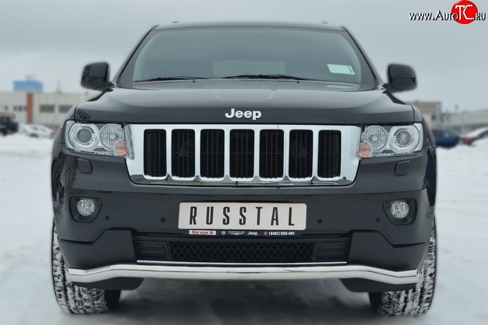 13 549 р. Защита переднего бампера (Ø63 мм волна, нержавейка) Russtal Jeep Grand Cherokee WK2 дорестайлинг (2010-2013)  с доставкой в г. Санкт‑Петербург