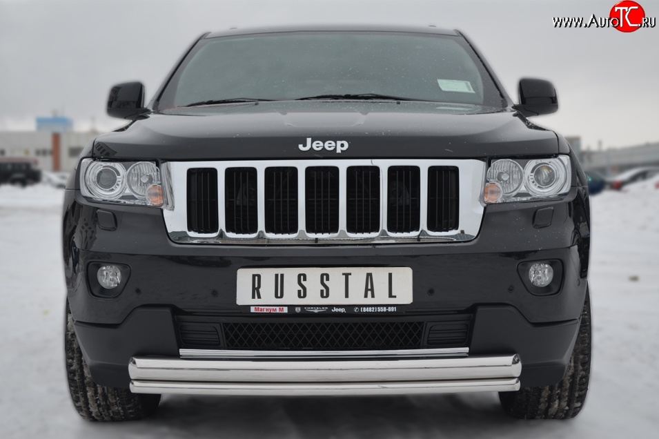 17 999 р. Защита переднего бампера (2 трубыØ76 и 42 мм, нержавейка) Russtal Jeep Grand Cherokee WK2 дорестайлинг (2010-2013)  с доставкой в г. Санкт‑Петербург