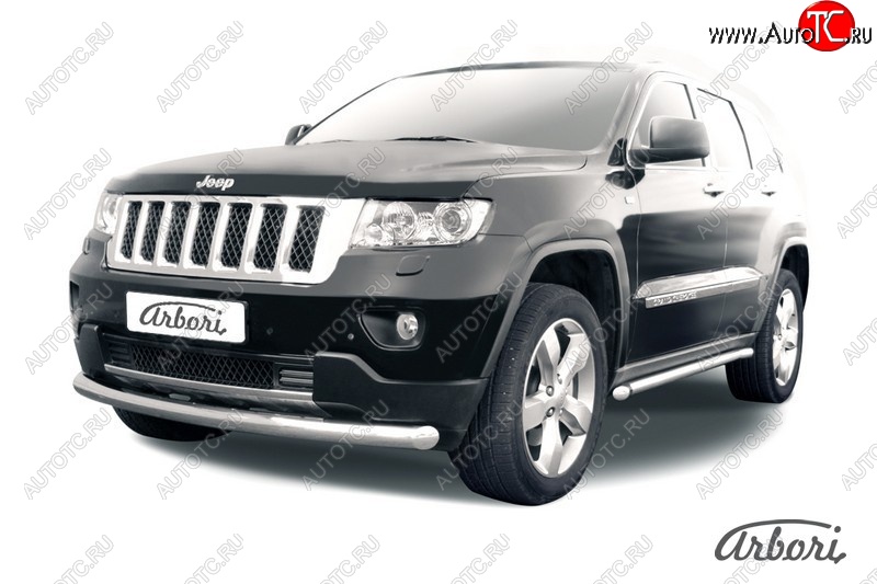 14 579 р. Защита переднего бампера Arbori (нержавейка, 1 труба d76 mm). Jeep Grand Cherokee WK2 дорестайлинг (2010-2013)  с доставкой в г. Санкт‑Петербург