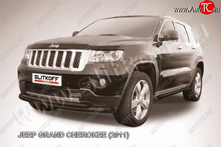 10 699 р. Защита переднего бампера из труб d76+d57 Slitkoff (дуга, двойная)  Jeep Grand Cherokee  WK2 (2010-2013) дорестайлинг (Цвет: серебристый)  с доставкой в г. Санкт‑Петербург