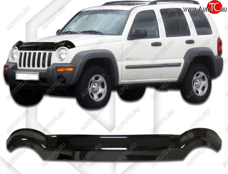 1 899 р. Дефлектор капота CA-Plastic Jeep Liberty KJ дорестайлинг (2001-2004) (Classic черный, Без надписи)  с доставкой в г. Санкт‑Петербург