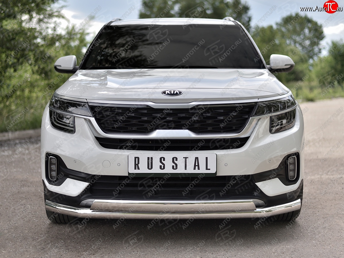 22 949 р. Защита переднего бампера (2 трубы Ø63 и 75х42 мм, нержавейка) Russtal KIA Seltos (2019-2024)  с доставкой в г. Санкт‑Петербург