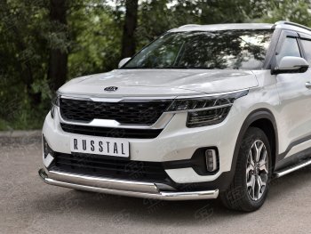 22 949 р. Защита переднего бампера (2 трубы Ø63 и 75х42 мм, нержавейка) Russtal KIA Seltos (2019-2024)  с доставкой в г. Санкт‑Петербург. Увеличить фотографию 2