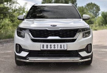 14 599 р. Защита переднего бампера (2 трубы Ø42 мм, нержавейка) Russtal KIA Seltos (2019-2024)  с доставкой в г. Санкт‑Петербург. Увеличить фотографию 1