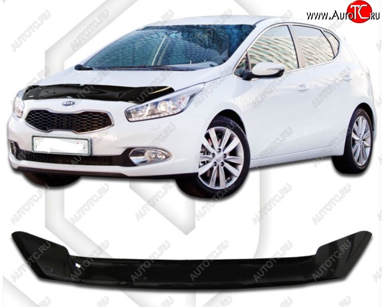 1 799 р. Дефлектор капота CA-Plastiс  KIA Ceed  2 JD (2012-2015) (Classic черный, Без надписи)  с доставкой в г. Санкт‑Петербург