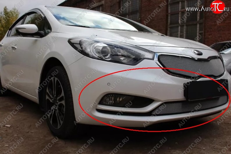 1 539 р. Нижняя защитная сетка на бампер Russtal (хром) KIA Cerato 3 YD дорестайлинг седан (2013-2016)  с доставкой в г. Санкт‑Петербург