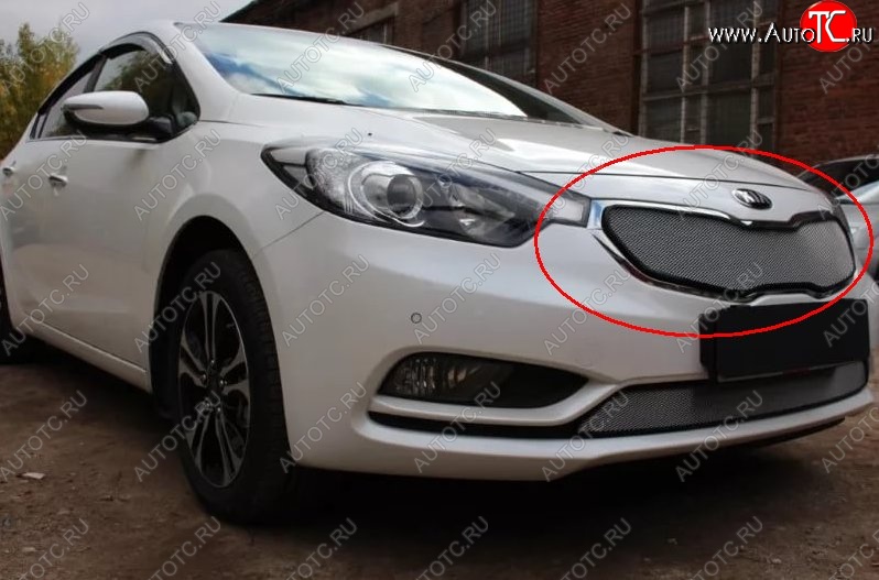 1 539 р. Сетка в решетку радиатора Russtal  KIA Cerato  3 YD (2013-2016) дорестайлинг седан (хром)  с доставкой в г. Санкт‑Петербург