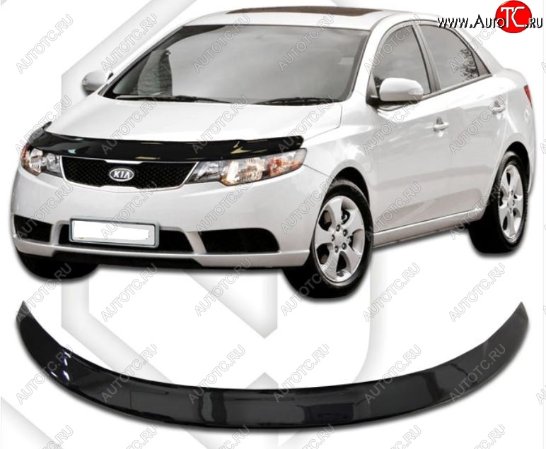 2 599 р. Дефлектор капота CA-Plastic  KIA Cerato  2 TD (2008-2013) (Classic черный, Без надписи)  с доставкой в г. Санкт‑Петербург