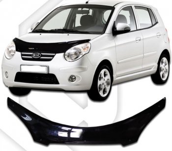 2 059 р. Дефлектор капота CA-Plastiс  KIA Picanto  1 SA хэтчбэк 5 дв. (2007-2011) (Classic черный, Без надписи)  с доставкой в г. Санкт‑Петербург. Увеличить фотографию 1