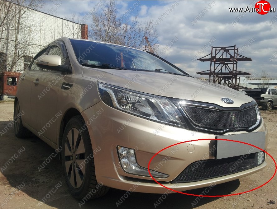 2 199 р. Нижняя защитная сетка на бампер Russtal (черная) KIA Rio 3 QB дорестайлинг седан (2011-2015)  с доставкой в г. Санкт‑Петербург