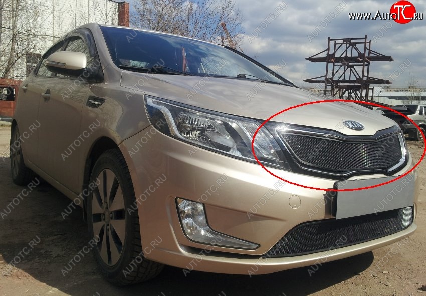 1 539 р. Защитная сетка в решетку радиатора (Комплектация Comfort) Russtal  KIA Rio  3 QB (2011-2015) дорестайлинг седан, дорестайлингхэтчбек5дв. (черная)  с доставкой в г. Санкт‑Петербург