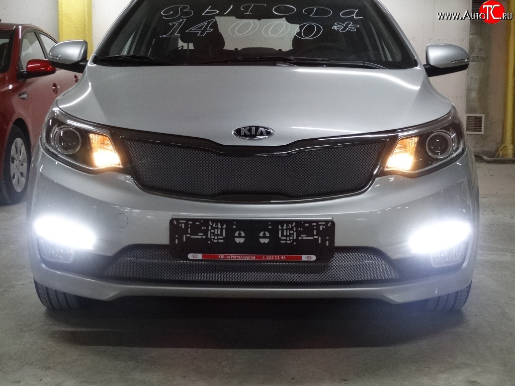 1 539 р. Нижняя сетка на бампер Russtal (хром) KIA Rio 3 QB рестайлингхэтчбек5дв. (2015-2017)  с доставкой в г. Санкт‑Петербург