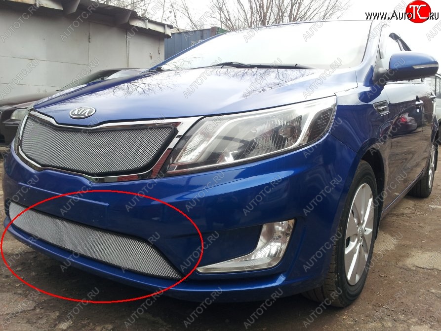 1 599 р. Нижняя защитная сетка на бампер Russtal (хром)  KIA Rio  3 QB (2011-2015)  с доставкой в г. Санкт‑Петербург