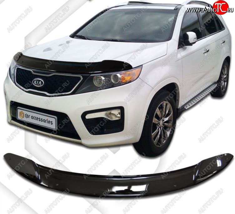 1 899 р. Дефлектор капота CA-Plastiс KIA Sorento XM дорестайлинг (2009-2012) (Classic черный, Без надписи)  с доставкой в г. Санкт‑Петербург