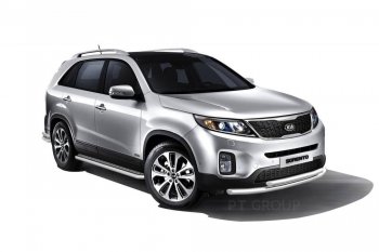 25 999 р. Порожки для ног из трубы Ø51 с алюминиевой площадкой Petroil Tuning. KIA Sorento XM рестайлинг (2012-2015) (Нержавеющая полированная сталь)  с доставкой в г. Санкт‑Петербург. Увеличить фотографию 1