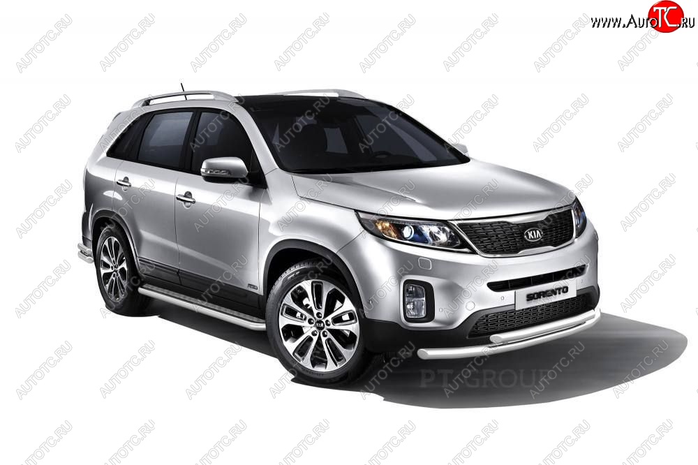 25 999 р. Порожки для ног из трубы Ø51 с алюминиевой площадкой Petroil Tuning. KIA Sorento XM рестайлинг (2012-2015) (Нержавеющая полированная сталь)  с доставкой в г. Санкт‑Петербург