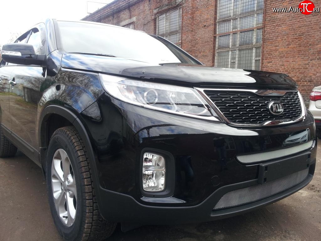 1 539 р. Нижняя сетка на бампер Russtal (хром)  KIA Sorento  XM (2012-2015) рестайлинг  с доставкой в г. Санкт‑Петербург