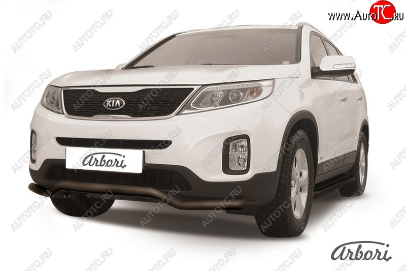 8 099 р. Защита переднего бампера Arbori (волна, черная, 1 труба d57 mm). KIA Sorento XM рестайлинг (2012-2015)  с доставкой в г. Санкт‑Петербург