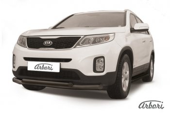 7 019 р. Защита переднего бампера Arbori (черная, 2 трубы d57 и 42 mm) KIA Sorento XM рестайлинг (2012-2015)  с доставкой в г. Санкт‑Петербург. Увеличить фотографию 1