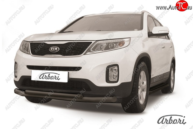 7 019 р. Защита переднего бампера Arbori (черная, 2 трубы d57 и 42 mm) KIA Sorento XM рестайлинг (2012-2015)  с доставкой в г. Санкт‑Петербург