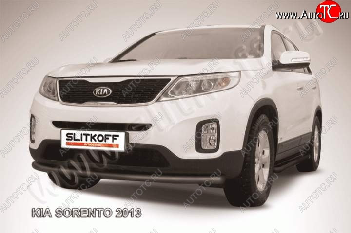 7 449 р. Защита переднего бампера из трубы d57 Slitkoff (радиусная)  KIA Sorento  XM (2012-2015) (Цвет: серебристый)  с доставкой в г. Санкт‑Петербург