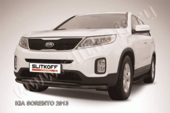 7 999 р. Защита переднего бампера из труб d57+d42 Slitkoff (двойная) KIA Sorento XM рестайлинг (2012-2015) (Цвет: серебристый)  с доставкой в г. Санкт‑Петербург. Увеличить фотографию 1