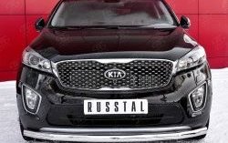 Одинарная защита переднего бампера диаметром 63 мм Russtal KIA Sorento UM/Prime дорестайлинг (2014-2018)