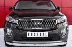 15 649 р. Защита переднего бампера (Ø75х42 мм, нержавейка) Russtal KIA Sorento UM/Prime дорестайлинг (2014-2018)  с доставкой в г. Санкт‑Петербург. Увеличить фотографию 1