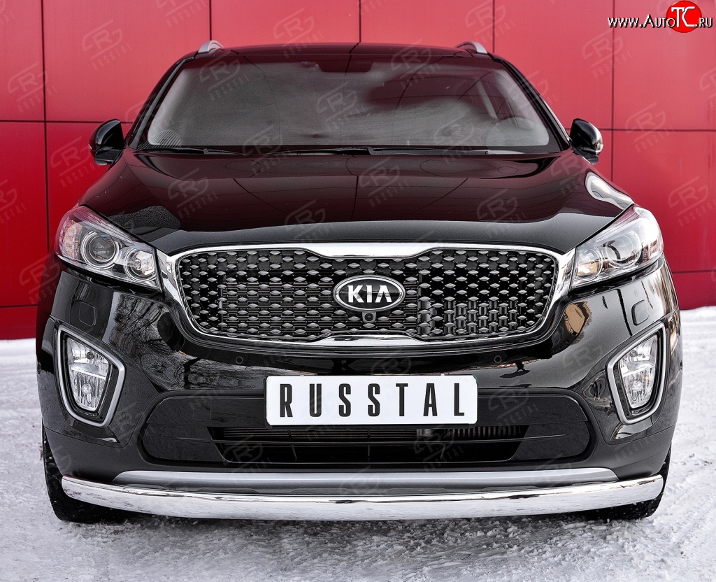 15 649 р. Защита переднего бампера (Ø75х42 мм, нержавейка) Russtal KIA Sorento UM/Prime дорестайлинг (2014-2018)  с доставкой в г. Санкт‑Петербург