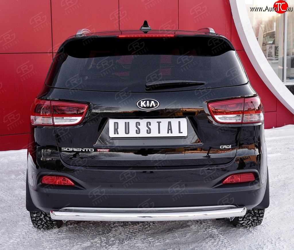 7 999 р. Защита заднего бампера (Ø75x42 мм, нержавейка) Russtal  KIA Sorento  UM/Prime (2014-2018) дорестайлинг  с доставкой в г. Санкт‑Петербург