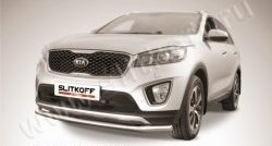 11 299 р. Защита переднего бампера из изогнутой трубы диаметром 57 мм Slitkoff  KIA Sorento  UM/Prime (2014-2018) (Нержавейка, Полированная)  с доставкой в г. Санкт‑Петербург. Увеличить фотографию 1