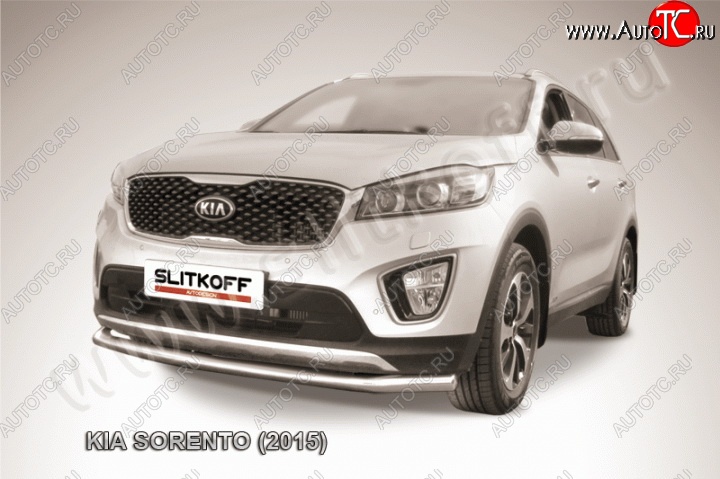 11 299 р. Защита переднего бампера из изогнутой трубы диаметром 57 мм Slitkoff  KIA Sorento  UM/Prime (2014-2018) (Нержавейка, Полированная)  с доставкой в г. Санкт‑Петербург