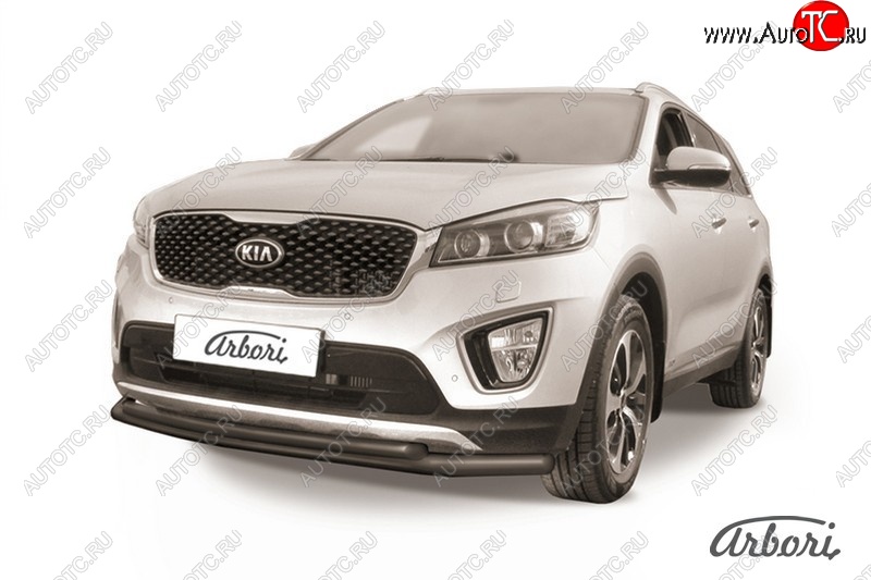 6 349 р. Защита переднего бампера Arbori (черная, 2 трубы d57 и 42 mm) KIA Sorento UM/Prime дорестайлинг (2014-2018)  с доставкой в г. Санкт‑Петербург