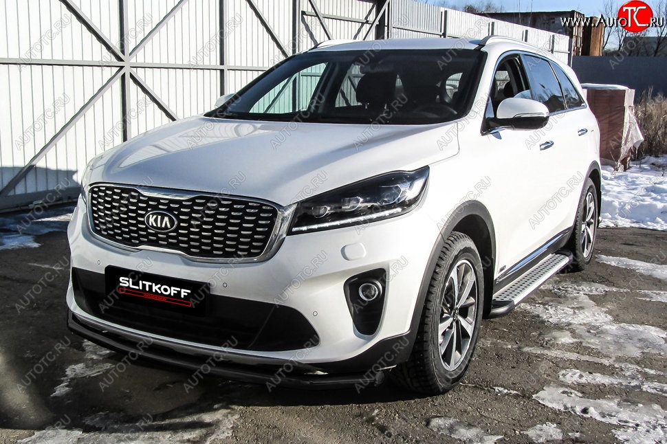 7 899 р. Защита переднего бампера Slitkoff (двойная, d57/42) KIA Sorento UM/Prime рестайлинг (2018-2020) (Сталь с полимерным покрытием. Цвет: чёрный)  с доставкой в г. Санкт‑Петербург