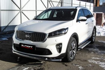 11 949 р. Защита переднего бампера Slitkoff (двойная, d57/42)  KIA Sorento  UM/Prime (2018-2020) рестайлинг (Нержавейка, Полированная)  с доставкой в г. Санкт‑Петербург. Увеличить фотографию 1