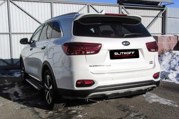 4 399 р. Защита заднего бампера Slitkoff (короткая, d57) KIA Sorento UM/Prime рестайлинг (2018-2020) (Сталь с полимерным покрытием. Цвет: чёрный)  с доставкой в г. Санкт‑Петербург. Увеличить фотографию 1