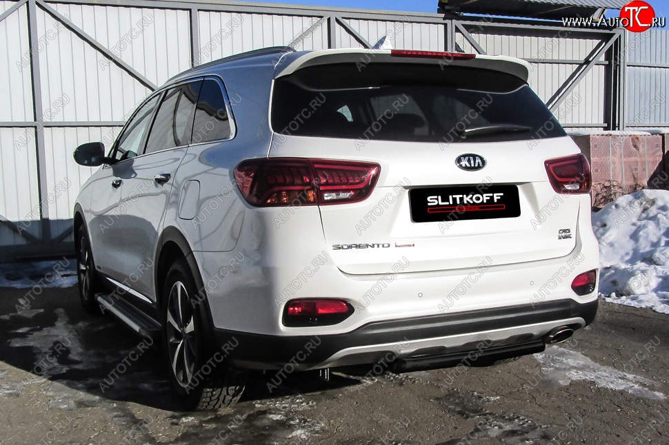 4 399 р. Защита заднего бампера Slitkoff (короткая, d57)  KIA Sorento  UM/Prime (2018-2020) рестайлинг (Сталь с полимерным покрытием. Цвет: чёрный)  с доставкой в г. Санкт‑Петербург