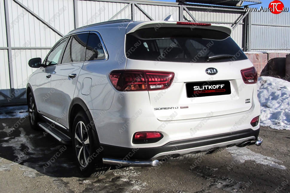 6 399 р. Защита заднего бампера Slitkoff (уголки, d57)  KIA Sorento  UM/Prime (2018-2020) рестайлинг (Нержавейка, Полированная)  с доставкой в г. Санкт‑Петербург