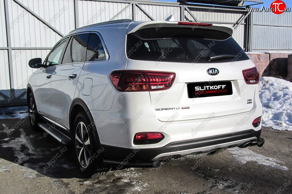 4 399 р. Защита заднего бампера Slitkoff (уголки, d57) KIA Sorento UM/Prime рестайлинг (2018-2020) (Сталь с полимерным покрытием. Цвет: чёрный)  с доставкой в г. Санкт‑Петербург