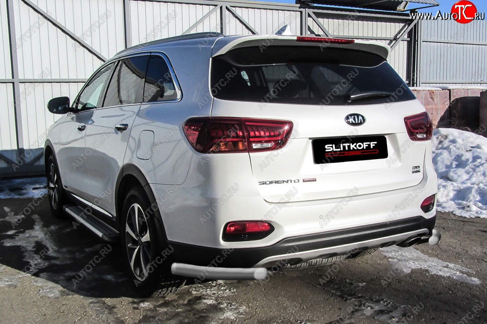 4 399 р. Защита заднего бампера Slitkoff (уголки, d57)  KIA Sorento  UM/Prime (2018-2020) рестайлинг (Сталь с полимерным покрытием. Цвет: серебристый)  с доставкой в г. Санкт‑Петербург