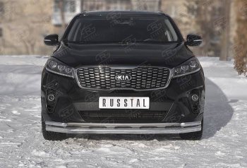 16 699 р. Защита переднего бампера (Ø 63/42 мм с углами, нержавейка) Russtal KIA Sorento UM/Prime рестайлинг (2018-2020)  с доставкой в г. Санкт‑Петербург. Увеличить фотографию 1