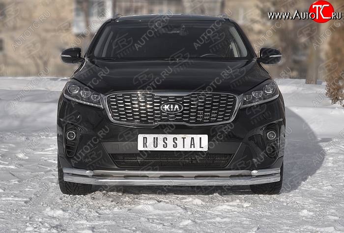 16 699 р. Защита переднего бампера (Ø 63/42 мм с углами, нержавейка) Russtal KIA Sorento UM/Prime рестайлинг (2018-2020)  с доставкой в г. Санкт‑Петербург