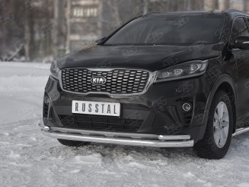 16 699 р. Защита переднего бампера (Ø 63/42 мм с углами, нержавейка) Russtal KIA Sorento UM/Prime рестайлинг (2018-2020)  с доставкой в г. Санкт‑Петербург. Увеличить фотографию 4