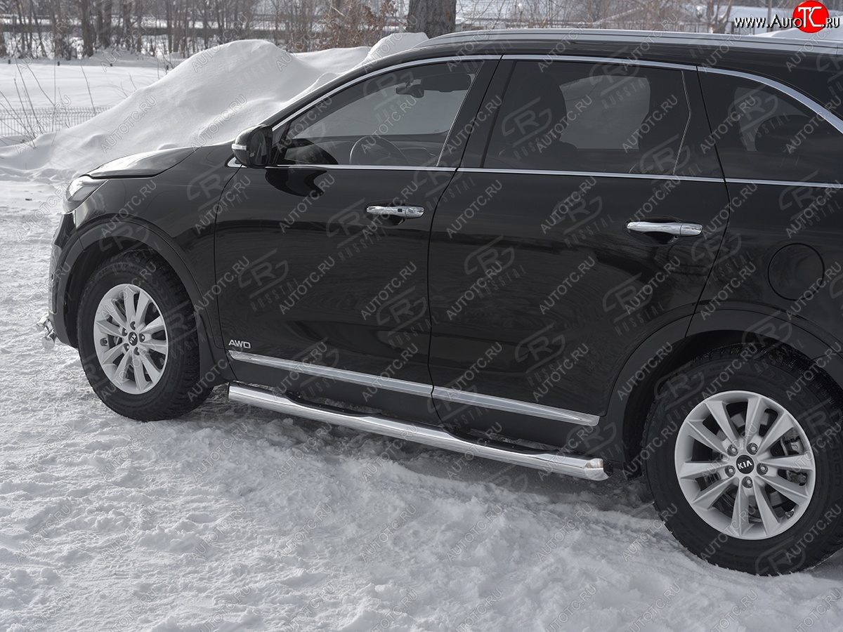 24 549 р. Защита порогов (Ø76 мм с проступью, нержавейка) SLITKOFF  KIA Sorento  UM/Prime (2018-2020) рестайлинг (Металлические торцы под 45°)  с доставкой в г. Санкт‑Петербург