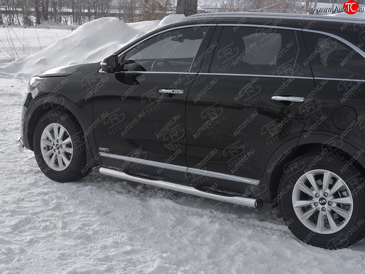 24 999 р. Защита порогов (Ø76 мм с проступью, нержавейка) SLITKOFF  KIA Sorento  UM/Prime (2018-2020) рестайлинг (С пластиковыми заглушками на торцах)  с доставкой в г. Санкт‑Петербург