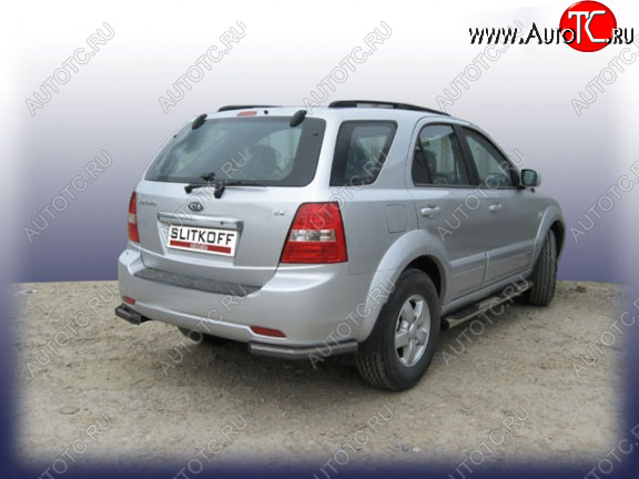 4 399 р. Защита заднего бампера Slitkoff (Ø 57 мм, уголки)  KIA Sorento  BL (2002-2006) дорестайлинг (Сталь с полимерным покрытием. Цвет: черный)  с доставкой в г. Санкт‑Петербург