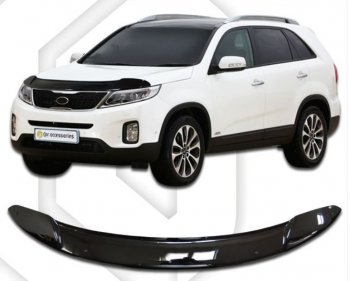 1 899 р. Дефлектор капота CA-Plastiс  KIA Sorento  XM (2012-2015) (Classic черный, Без надписи)  с доставкой в г. Санкт‑Петербург. Увеличить фотографию 1