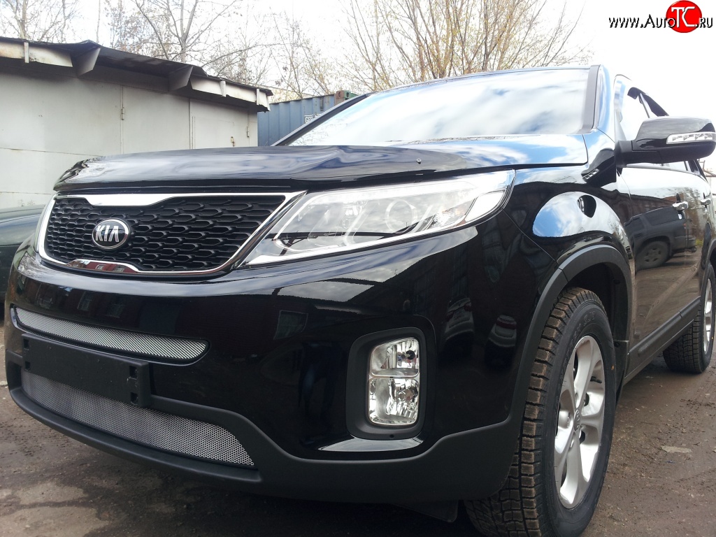 1 539 р. Сетка верхнего воздухозаборника переднего бампера Russtal  KIA Sorento  XM (2012-2015) рестайлинг (хром)  с доставкой в г. Санкт‑Петербург